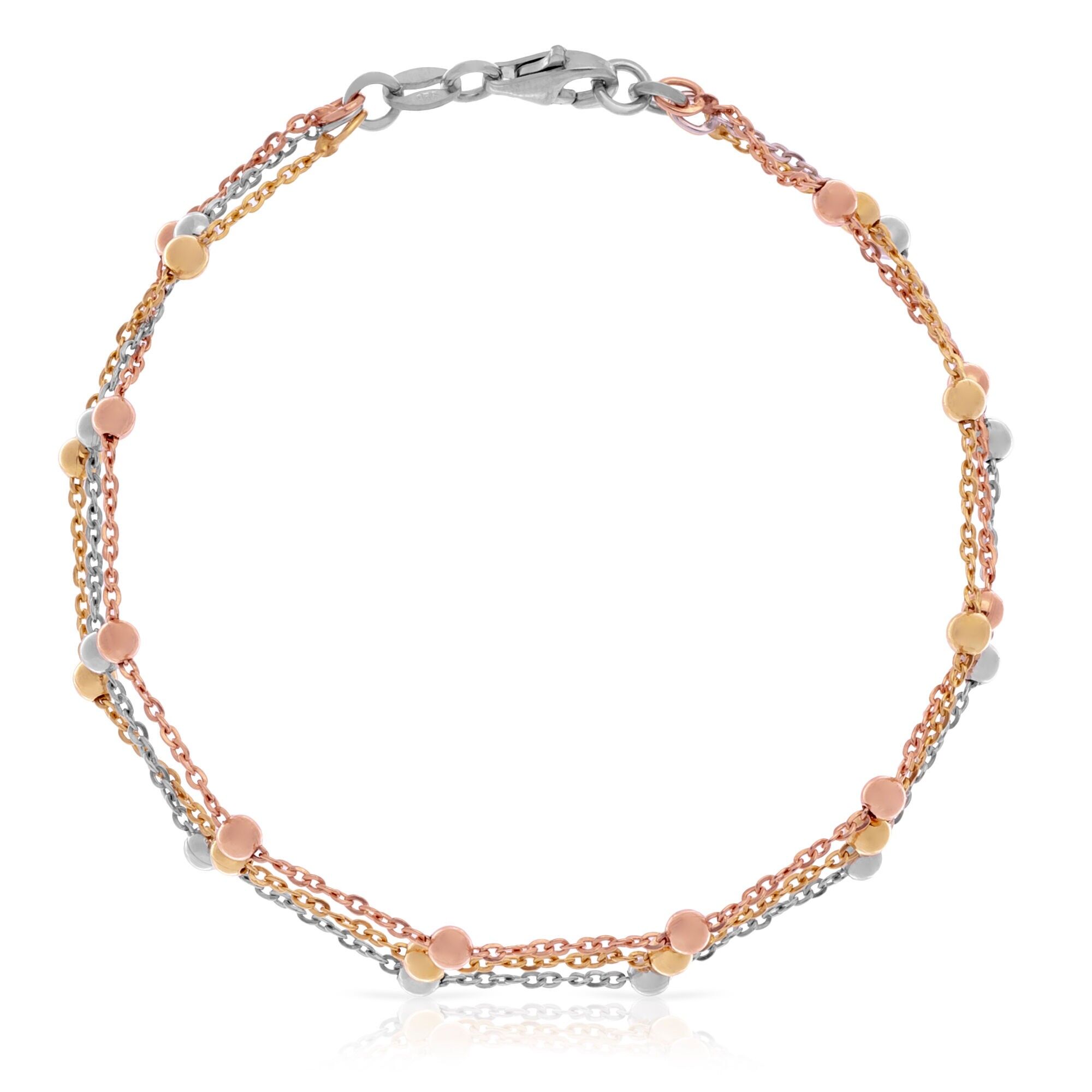 Bracelet triple chaîne en argent sterling 925 avec boules sculptées et maillons plats Couleur : Multicolore