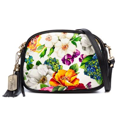 Aliminusa women's shoulder bag. Genuine Dollaro leather, synthetic front with floral design.