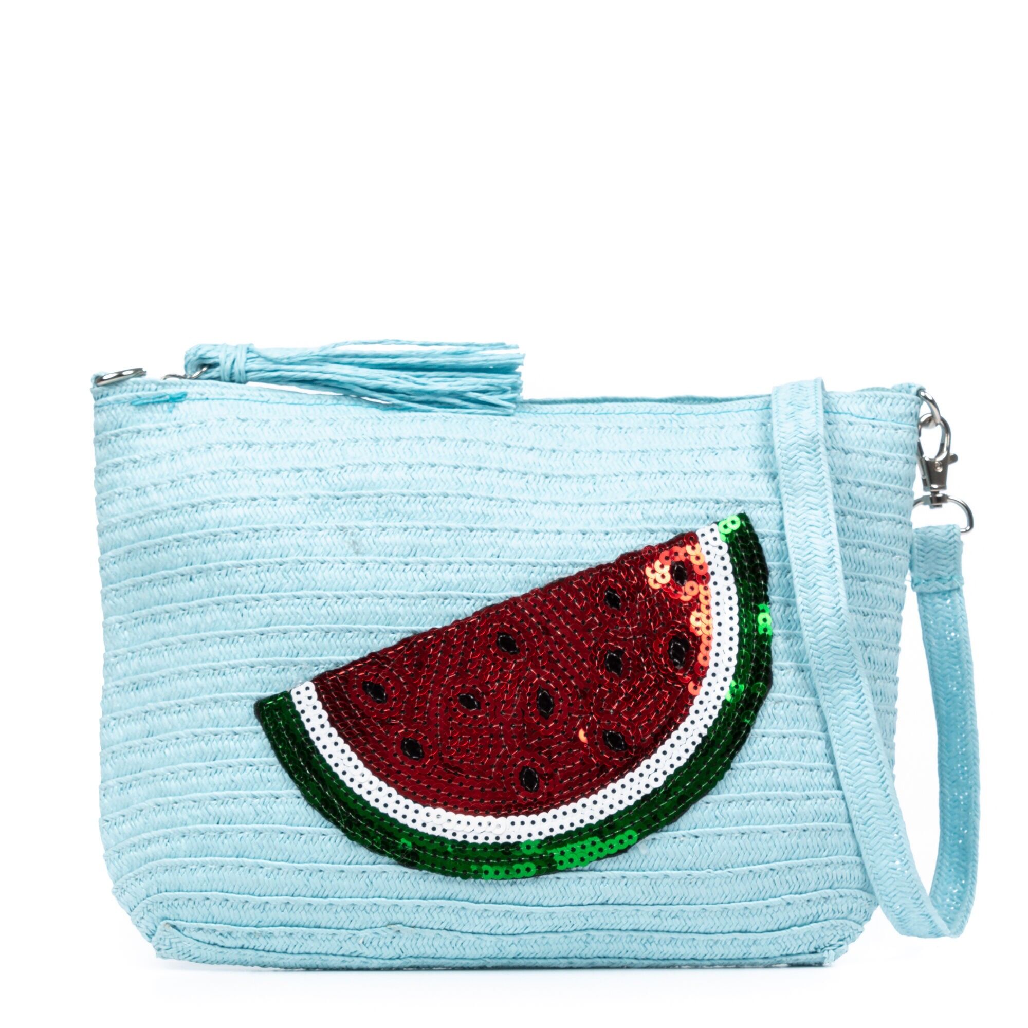 Borsa da donna Adria. Tessuto di paglia, motivo con paillettes lucide.