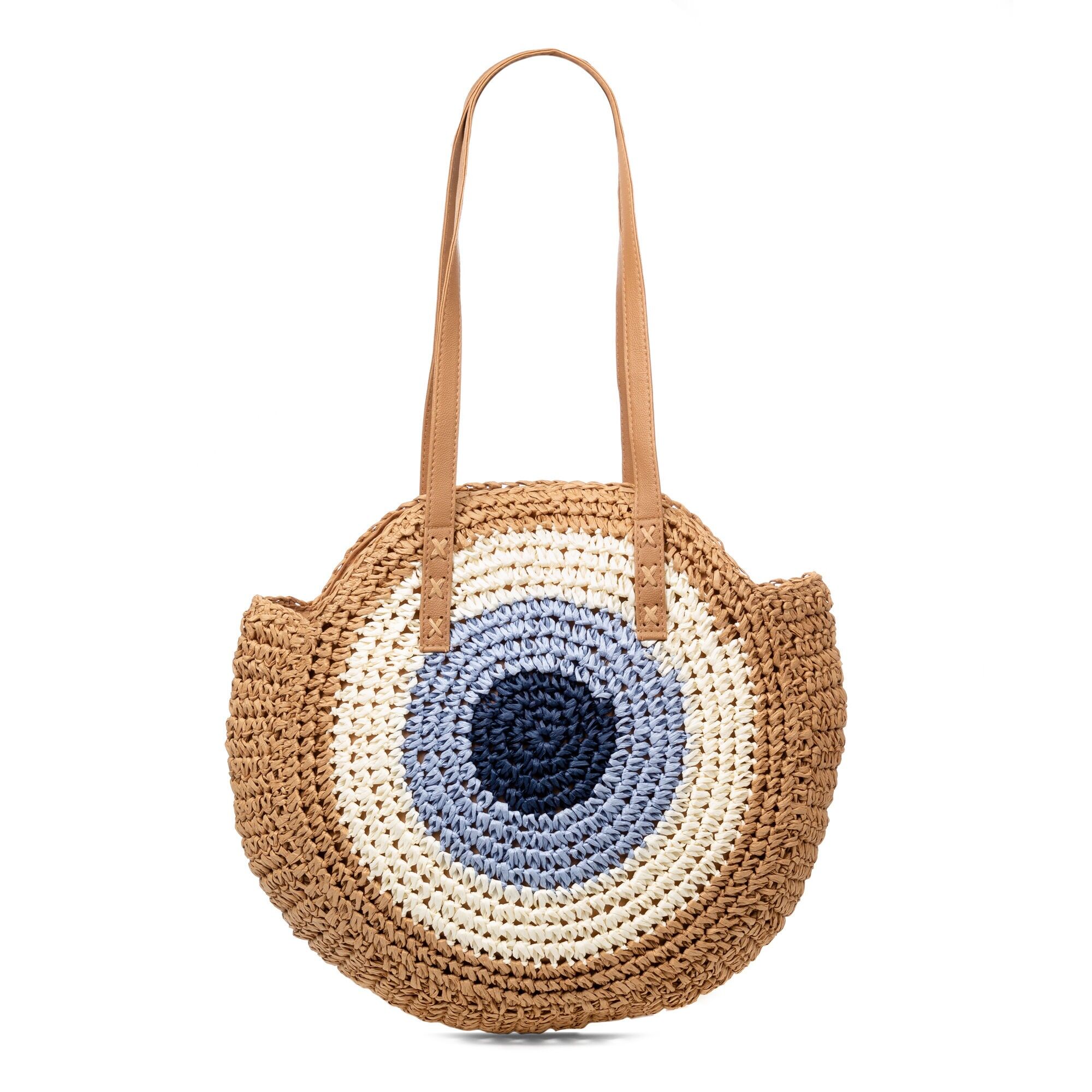 Borsa a tracolla da donna Francavilla realizzata in rafia di carta intrecciata.