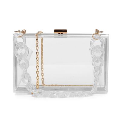 Zavattarello bolso clutch de mano, de metacrilato transparente.