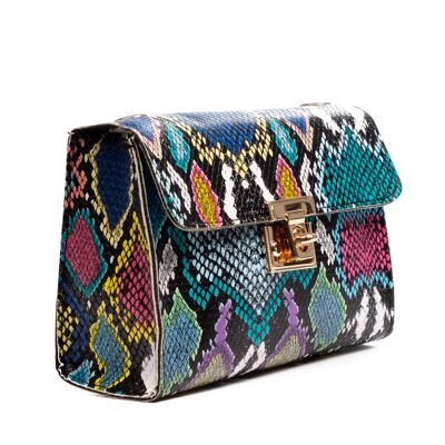 Foglio bolso bandolera mujer. Estampado pitón multicolor.