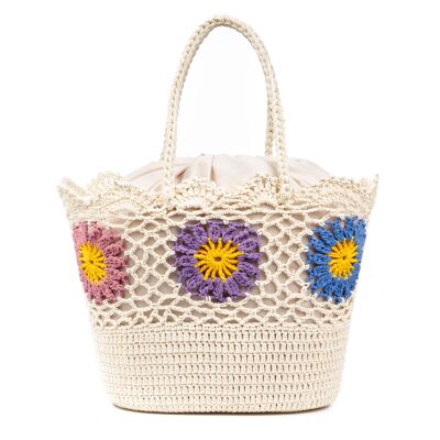 Sac bandoulière pour femme Villaga. Fabriqué en coton, avec des fleurs décoratives.