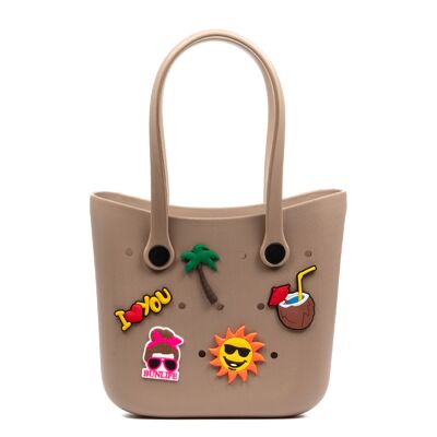 VillaPoma bolso Shopper de playa , de goma EVA con asas largas y charm decorativos
