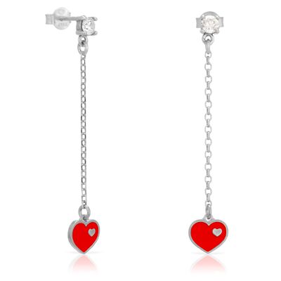 Boucle d'oreille pendante en argent sterling 925 avec cœur émaillé