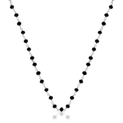 Catena in argento Sterling 925 con perline di zirconia nera naturale.