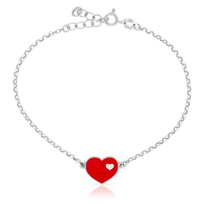 Bracelet en argent sterling 925 avec cœur émaillé