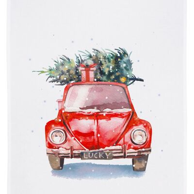 White tea towel, CHRISTMAS DRIVING