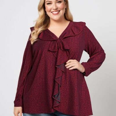 Blouse grande taille pailleté rouge (T2843)