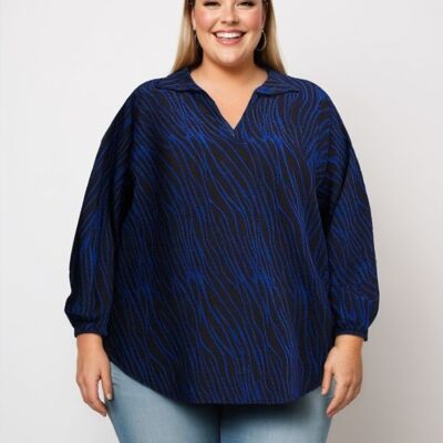 Chemisier grande taille imprimé bleu (T3748)