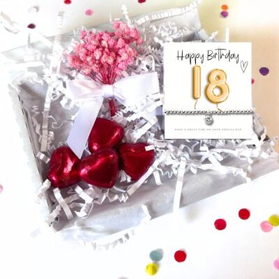 Mini-Geschenkkorb zum 18. Geburtstag | Silberarmband mit Zirkonia und goldenen Luftballons | Geschenk zum 18. Geburtstag | Geschenkset zum 18. Geburtstag für Mädchen (UK)