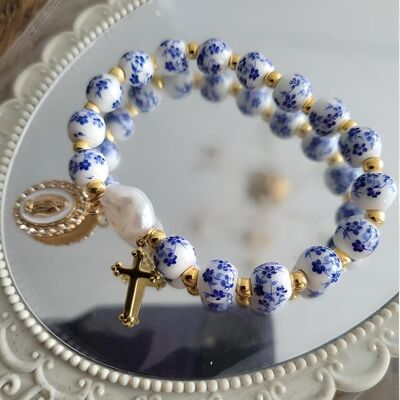 Bracciale in ceramica, braccialetto con ciondolo a croce e medaglia della Vergine Maria, braccialetto, regalo