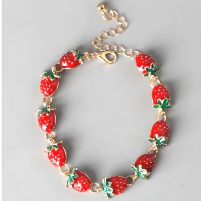 Bracelet fraise, bracelet émail et acier