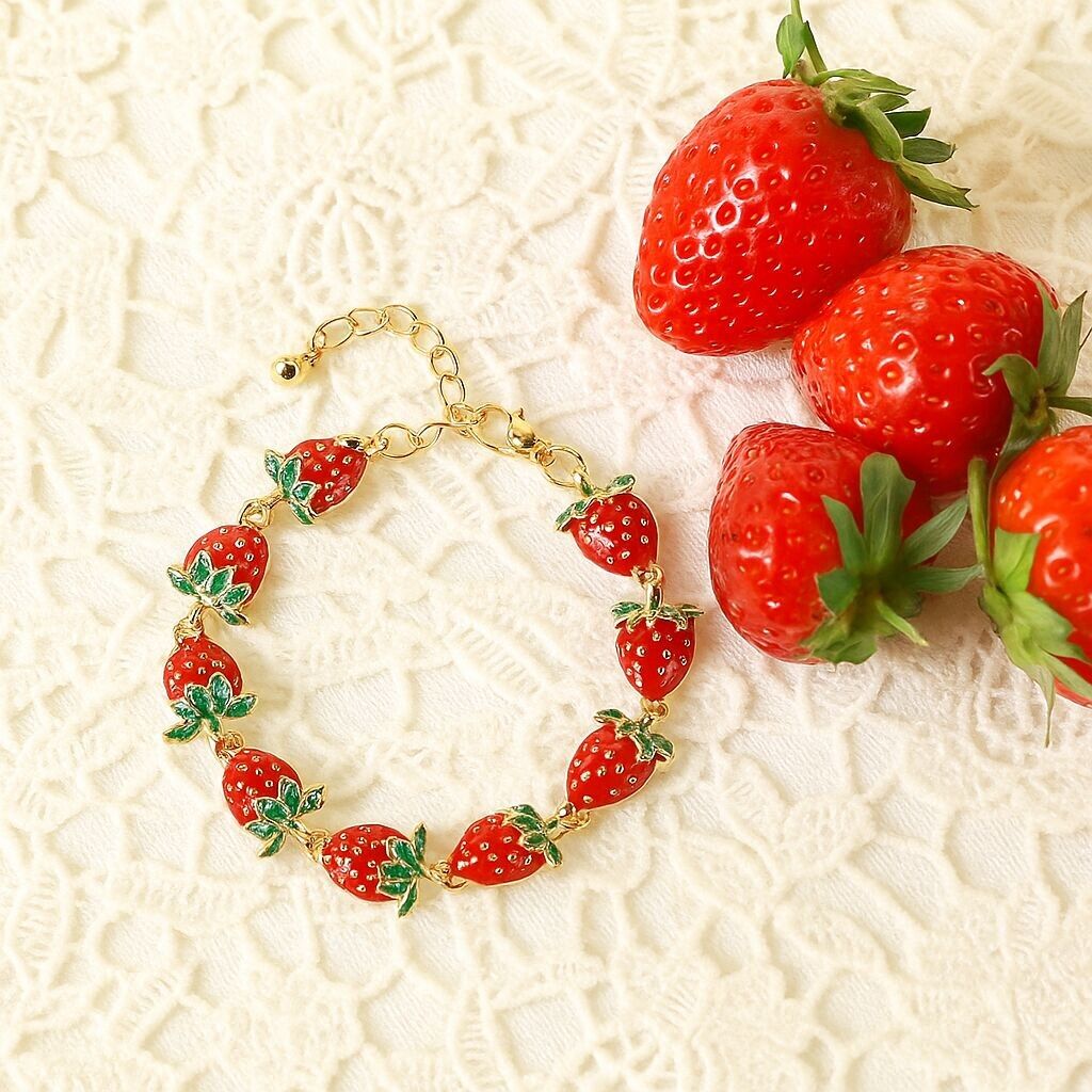 Bracciale fragola, bracciale in smalto e acciaio