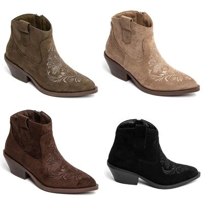 Embroidered Mid Heel Low Cut Women's Western Cowboy Boots