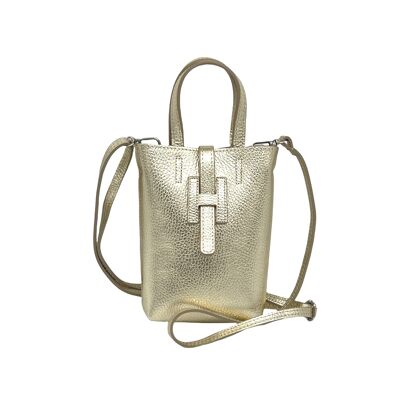 Bolso bandolera para teléfono en piel laminada, Made in Italy, art.112618LA