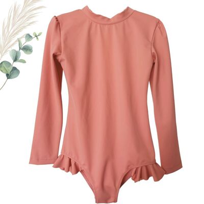 Costume da bagno a maniche lunghe in terracotta per bambine
