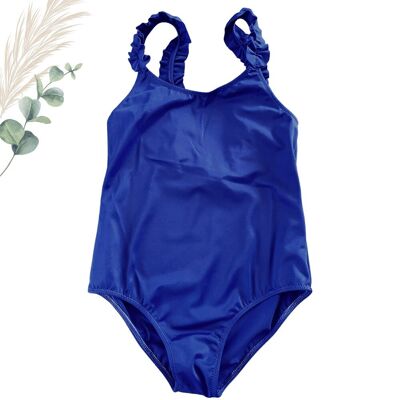 Costume da bagno intero da bambina con volant blu navy