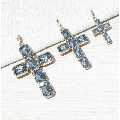 Crystal Cross Pendant - Blue Grey