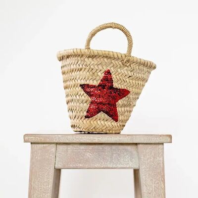 Panier bébé étoile rouge – Mini panier tissé à la main avec étoile à paillettes rouges
