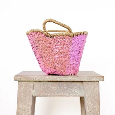 Baby Pink Sequined Basket – Mini Handwoven Basket with Sparkling Detail