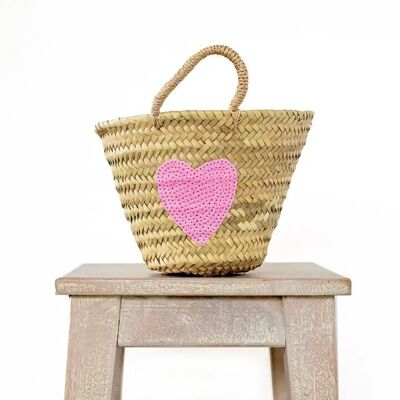 Baby Pink Heart Basket – Mini Handwoven Basket with Sweet Heart Detail