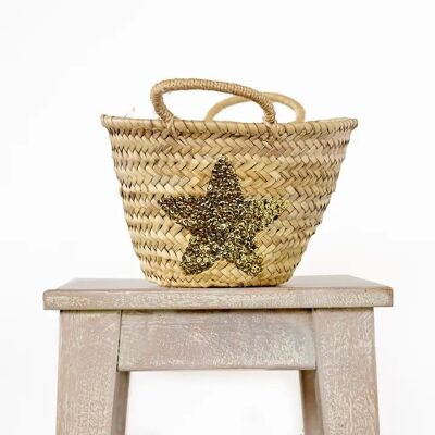 Baby Gold Star Basket – Mini Handwoven Basket with Sparkling Star Detail