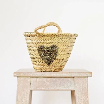 Baby Gold Heart Basket – Handwoven Mini Basket with Golden Charm