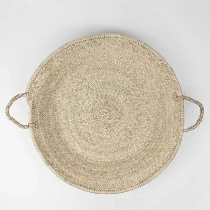 Handgefertigte gewebte Platte – Tablett aus natürlichem Palmblatt mit gedrehten Griffen