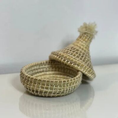 Tajine décoratif en paille – Pièce de rangement et de décoration marocaine faite à la main en feuilles de palmier