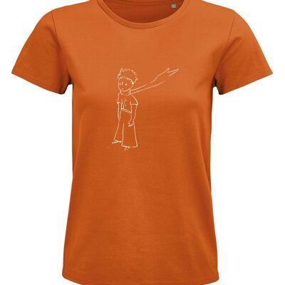 Orangefarbenes T-Shirt "Der kleine Prinz stehend Monochrom"