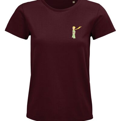 T-shirt bordeaux Le Petit Prince debout coeur "