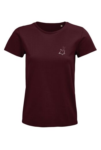 T-shirt bordeaux " Le Petit Prince assis sur une étoile monochrome coeur "