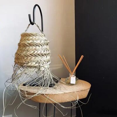 Piccola lampada a sospensione Doum naturale – Paralume marocchino intrecciato a mano per appendere o come applique da parete fai da te (18×15 cm)