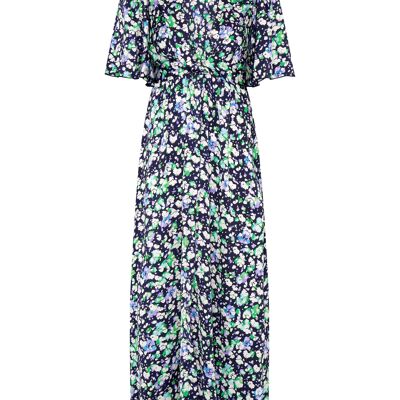 ROBE MAXI À IMPRIMÉ FLORAL BLEU MARINE