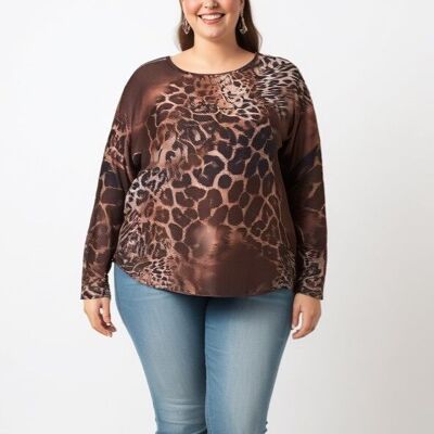 Blouse imprimé léopard marron (T7179A)