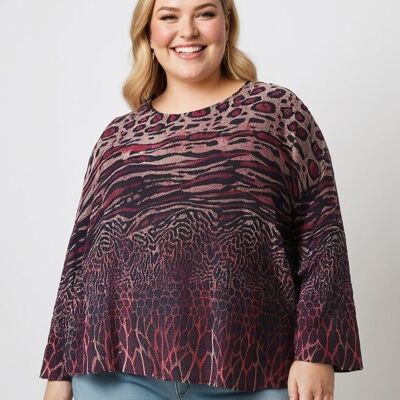 Blouse grande taille imprimé léopard violet (T7179C)