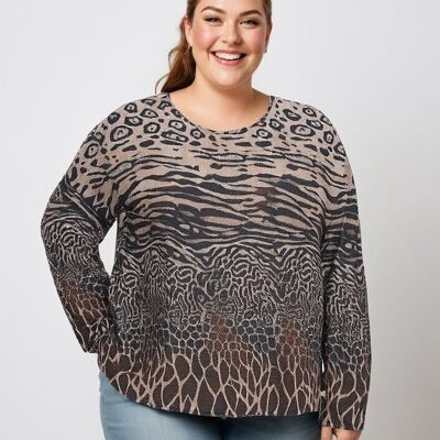 Blouse grande taille imprimé léopard marron (T7179C)