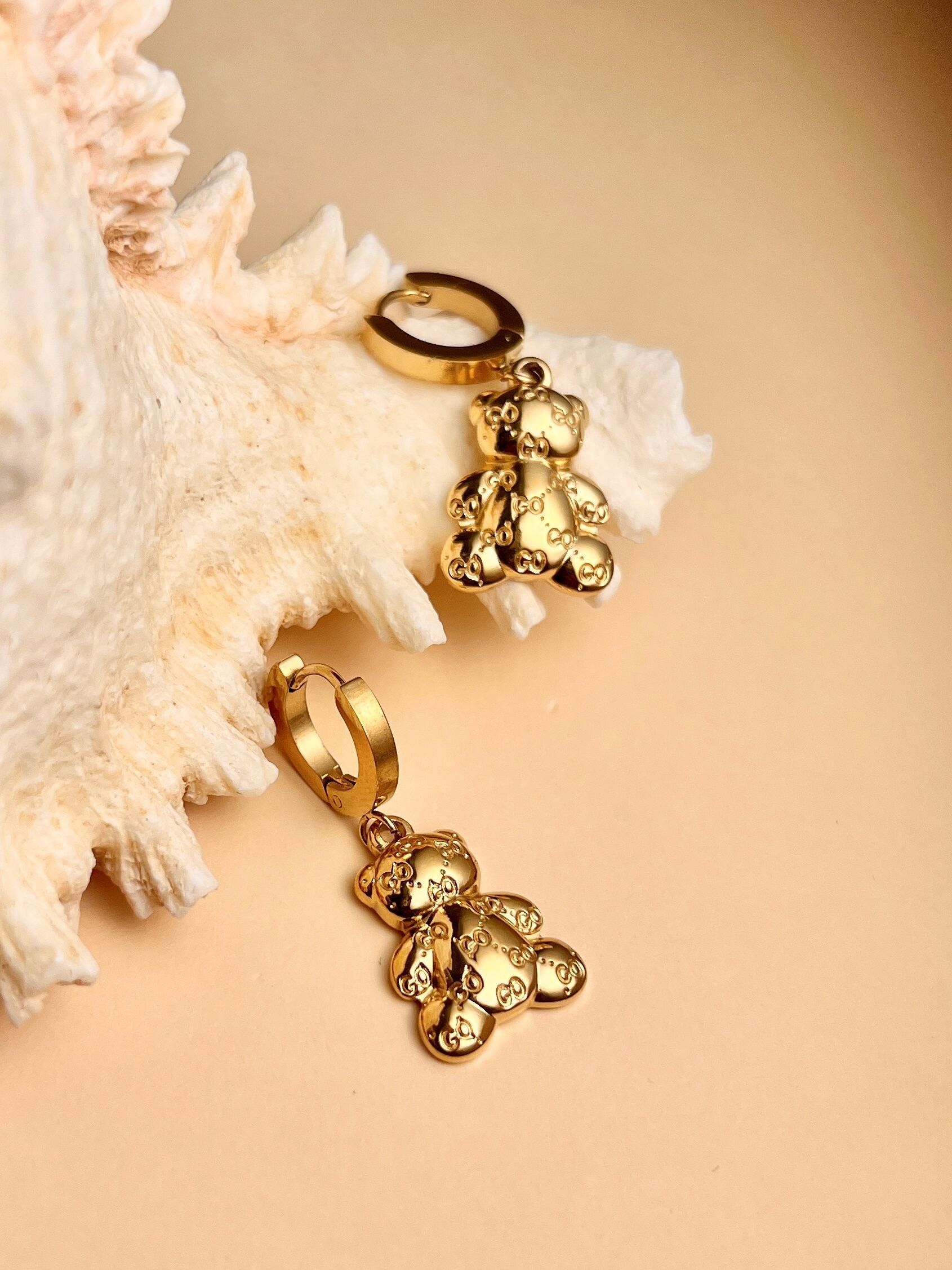 Stainless steel teddy bear dangle earring