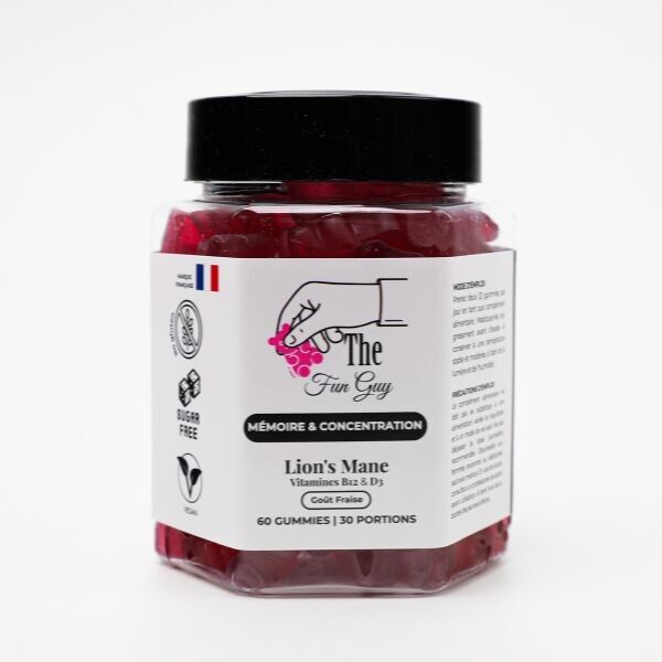 The Fun Guy Gummies | Lion’s Mane Extract 20:1 with Vitamin D3 and B12 for Memory and Focus | Sugar-Free, Vegan, and Gluten-Free, 60 Gummies, Strawberry Flavor