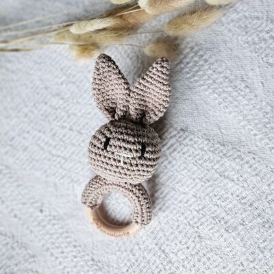 Handmade crocheted rattle Rabbit | Sand