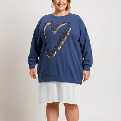 Vestido azul con estampado de corazones, talla grande (T221214)