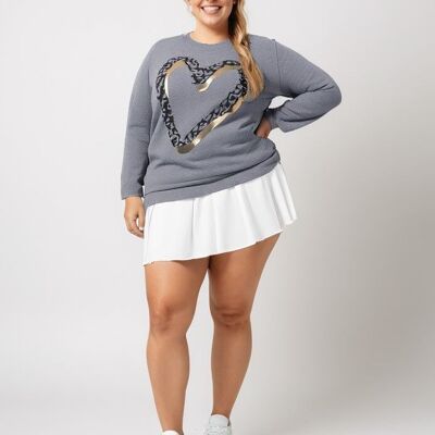 Robe grande taille motif cœur gris (T221214)