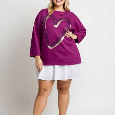 Abito taglie forti con motivo a cuore viola (T221214)