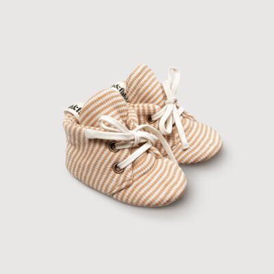 Chaussons bébé en laine côtelée - Rayures fauves