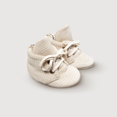 Chaussons bébé en laine côtelée - Rayures avoine