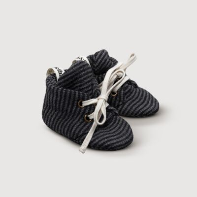 Chaussons bébé en laine côtelée - Rayures orageuses
