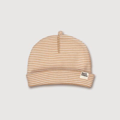 Cappello da neonato in lana a coste - Strisce color fulvo