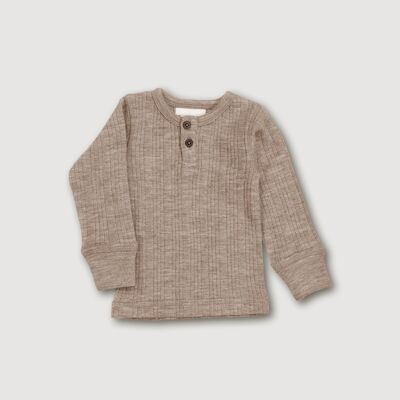 Maglia Henley a coste in lana - Sabbia