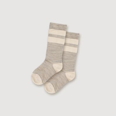 Chaussettes côtelées en laine - Rayures sable